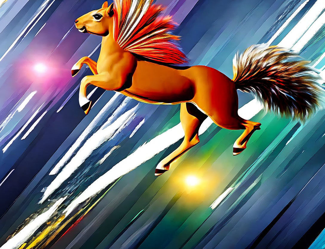 Vibrant horse illustration galloping on abstract background