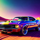Vibrant muscle car illustration in desert setting