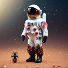 Detailed Spacesuit Astronaut with American Flag Patches on Disintegrating Surface