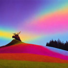 Moose silhouette in vibrant surreal landscape