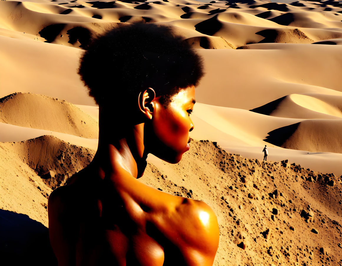 Profile View of Individual with Short Hair in Desert Landscape