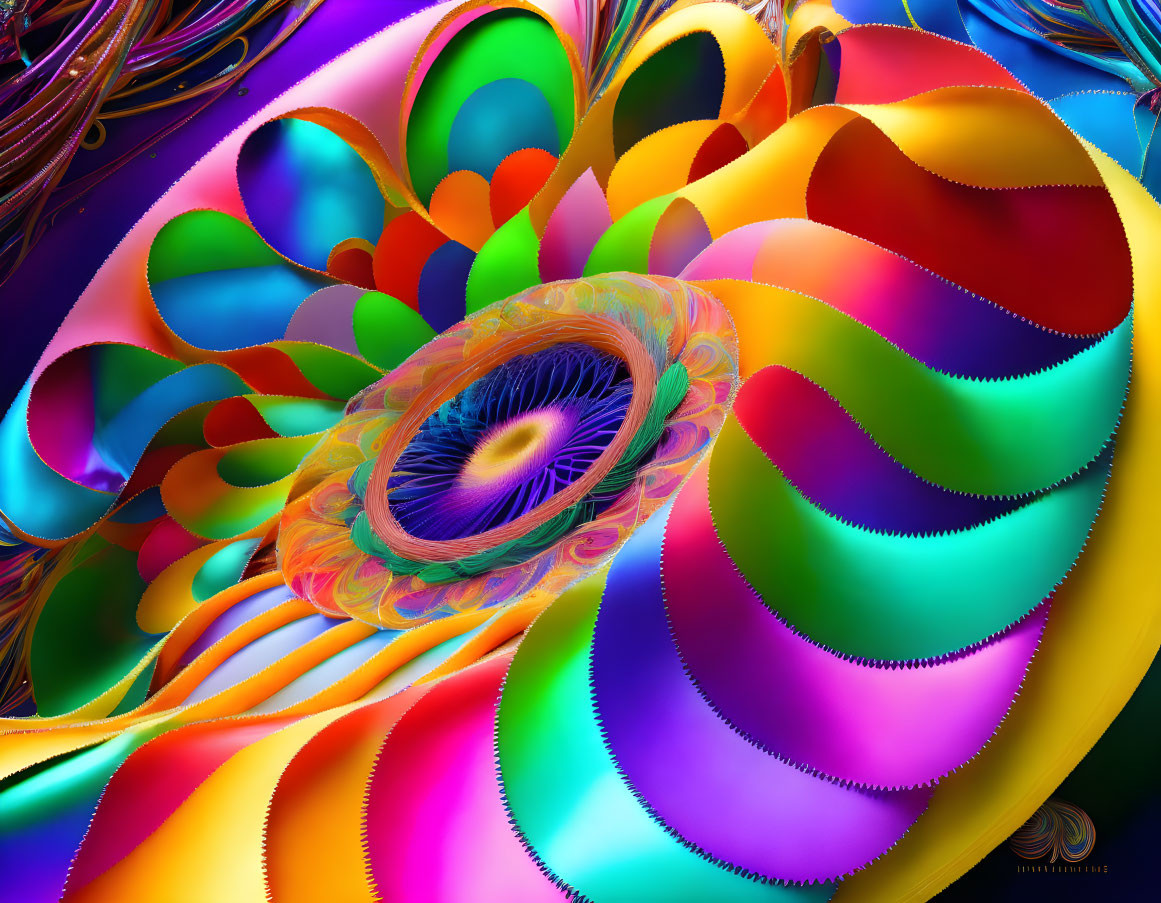 Colorful Abstract Digital Artwork with Swirling Patterns and Eye-like Structure