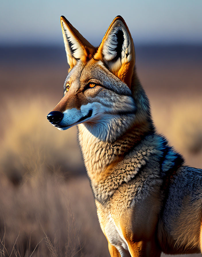 Coyote in natural grassland setting with perked ears