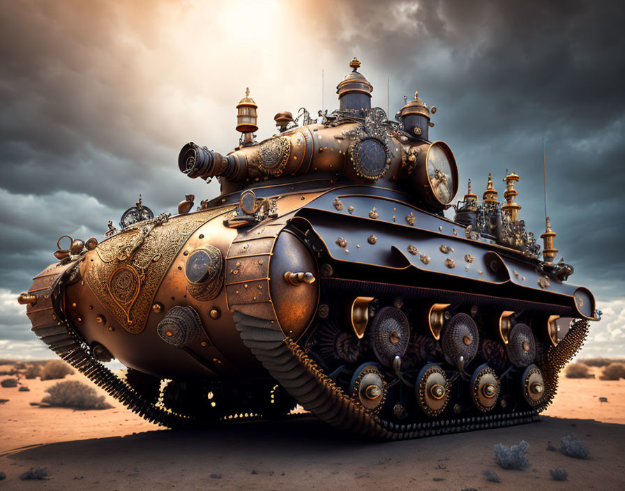 Elaborate Steampunk-Style Submarine with Metalwork and Gears on Land