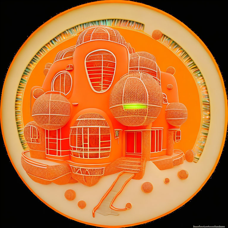 Spherical and Circular Architectural Structures in Orange Hue