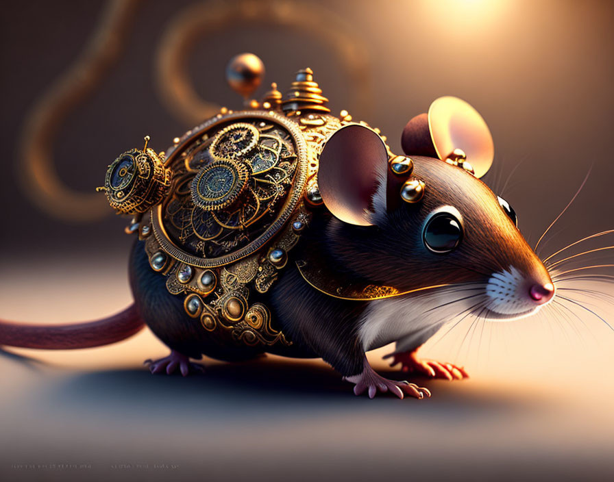 Regal mouse in ornate gold armor artwork