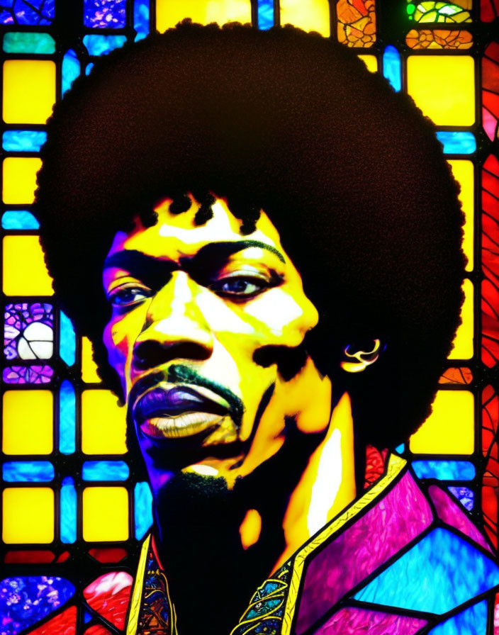 Colorful Stained Glass Style Afro Man Illustration