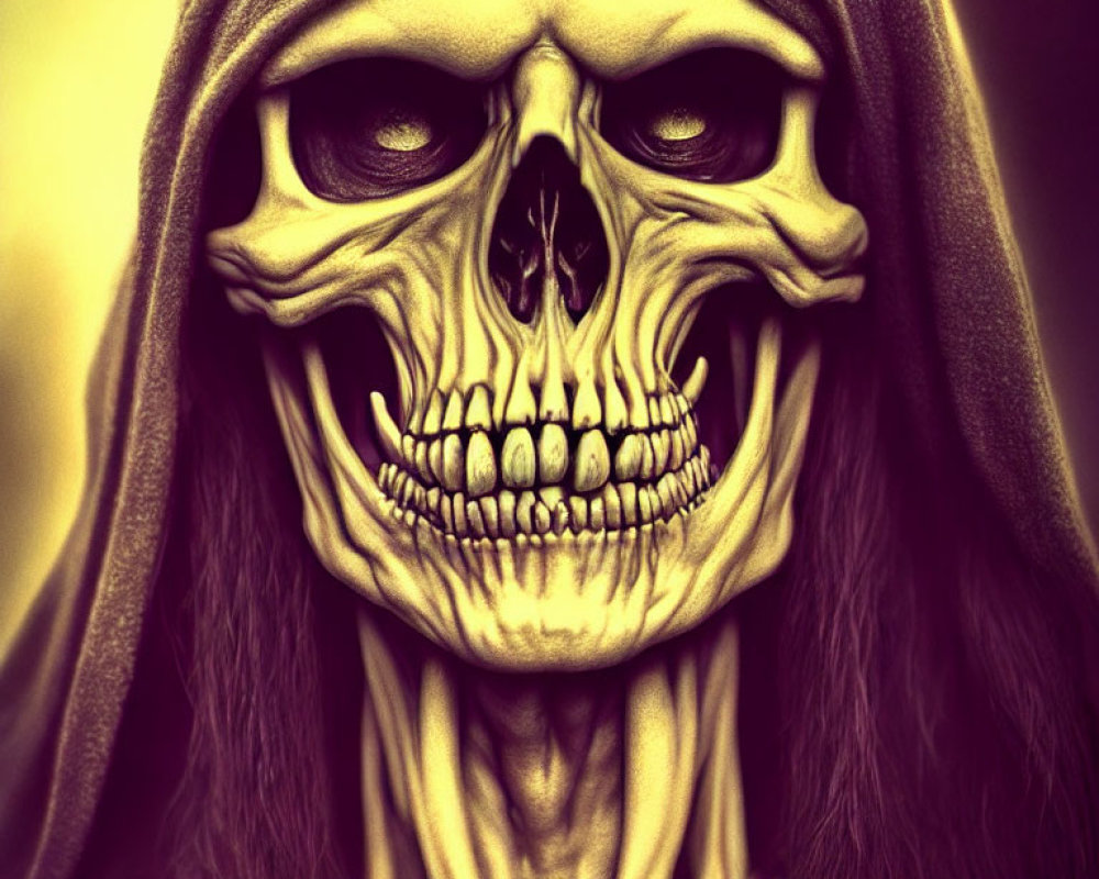 Sinister skull with hood: Dark, eerie death themes