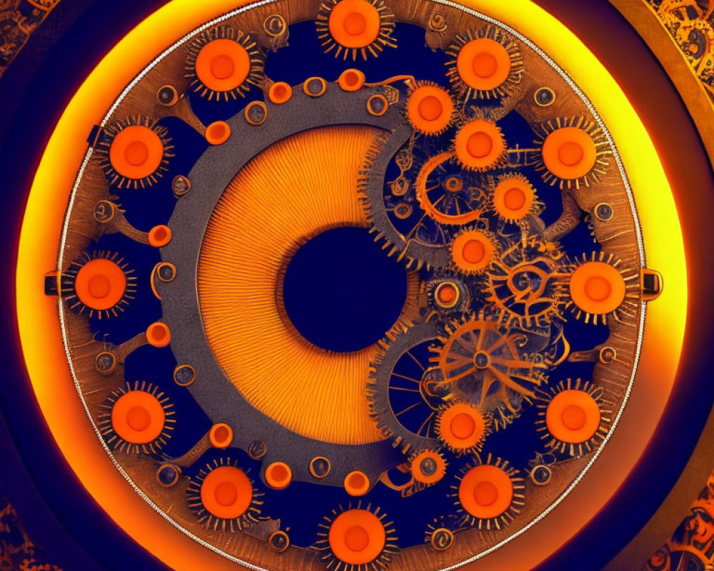 Intricate Orange and Blue Fractal with Gear-Like Patterns