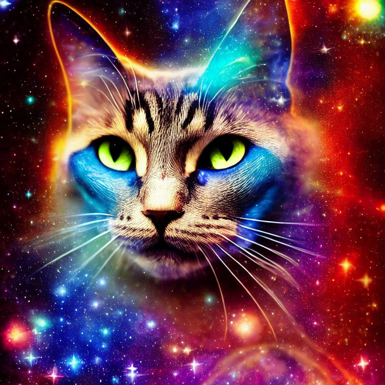 Colorful Cat Face Nebula with Bright Green Eyes