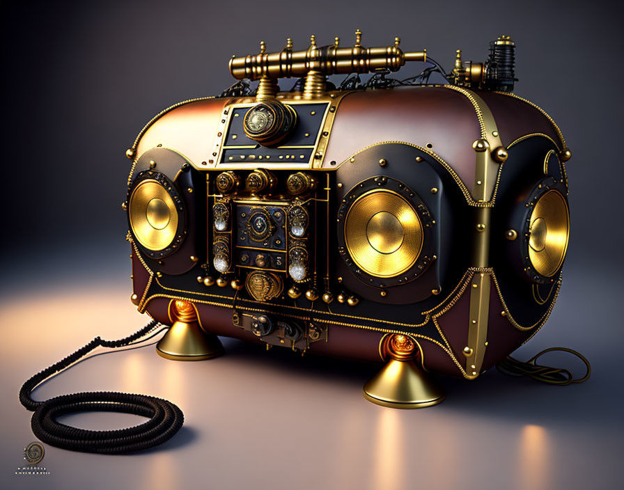 Steampunk Style Vintage Radio with Brass Accents and Gears