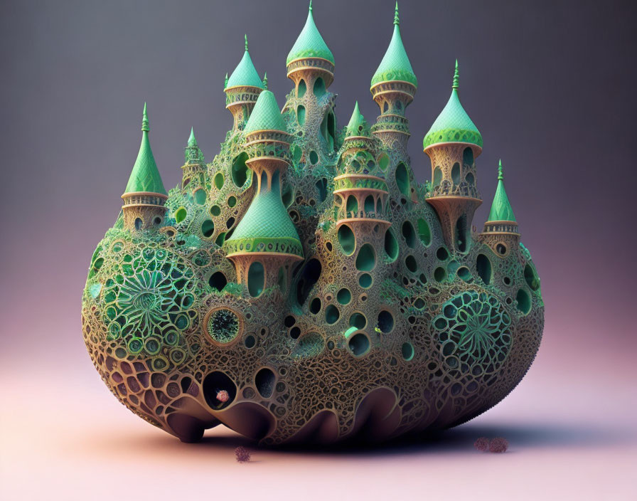 Fantasy castle with intricate designs on organic seed pod base