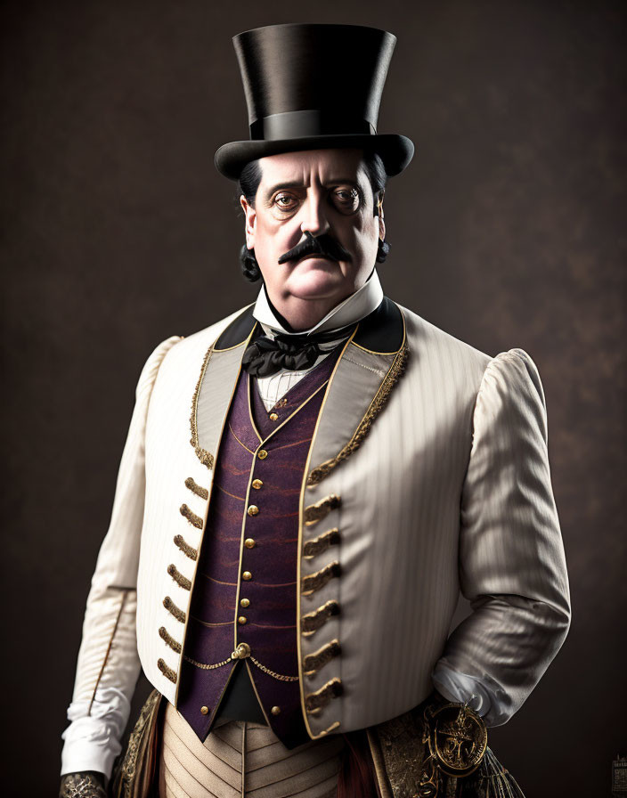 Victorian-era gentleman in top hat and monocle outfit