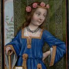 Medieval-style woman with flower crown in ornate setting