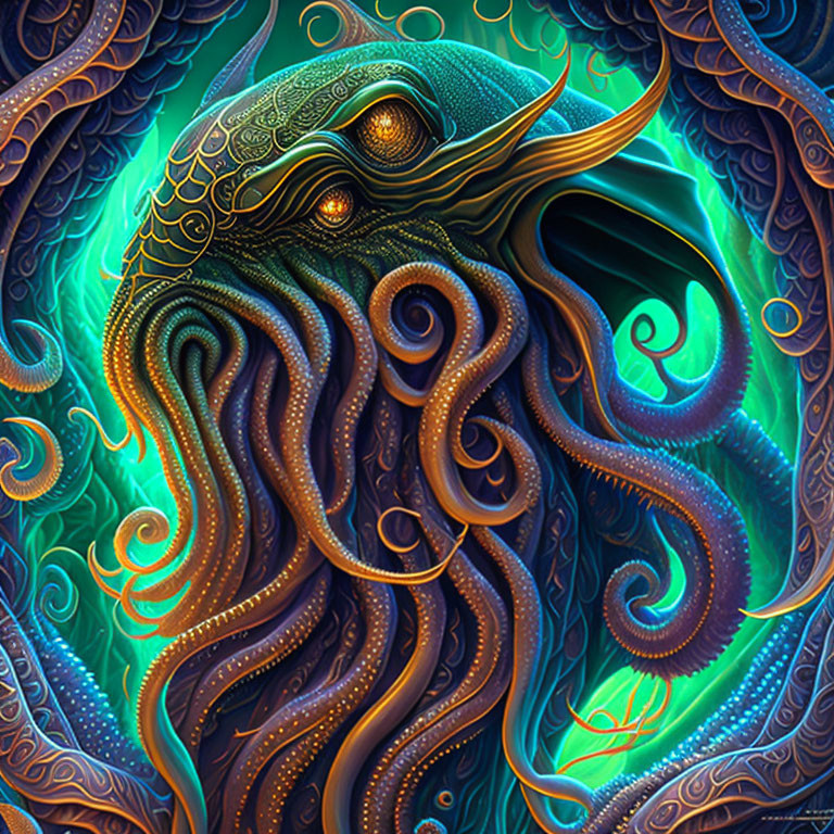 Colorful Ornate Octopus Illustration on Dark Textured Background