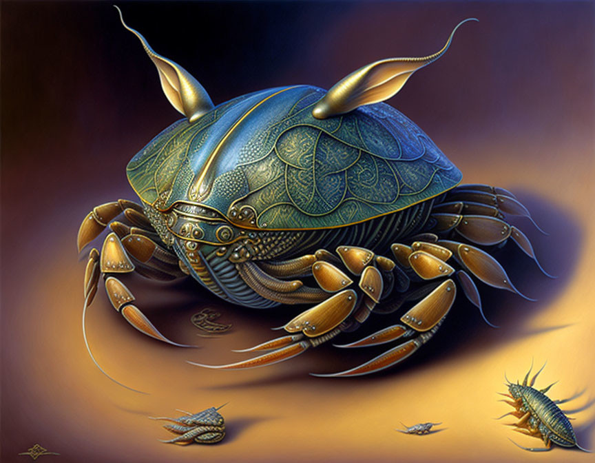 Detailed Illustration of Stylized Mechanical Crab on Sandy Background