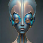 Futuristic female portrait with space-themed helmet and cosmic backdrop