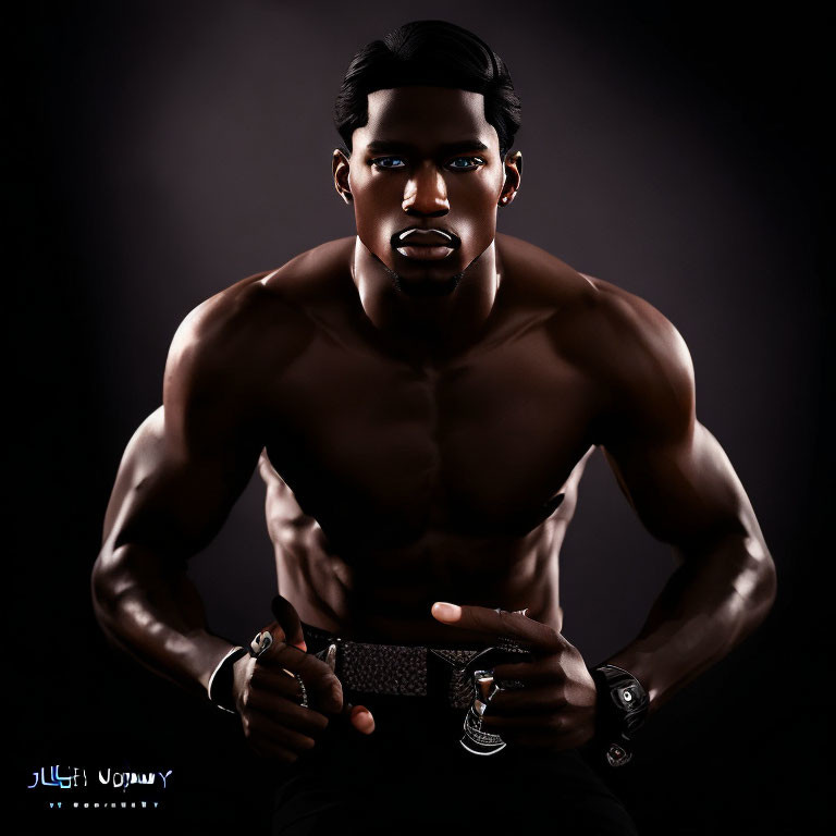 Muscular male figure holding handcuffs in digital artwork