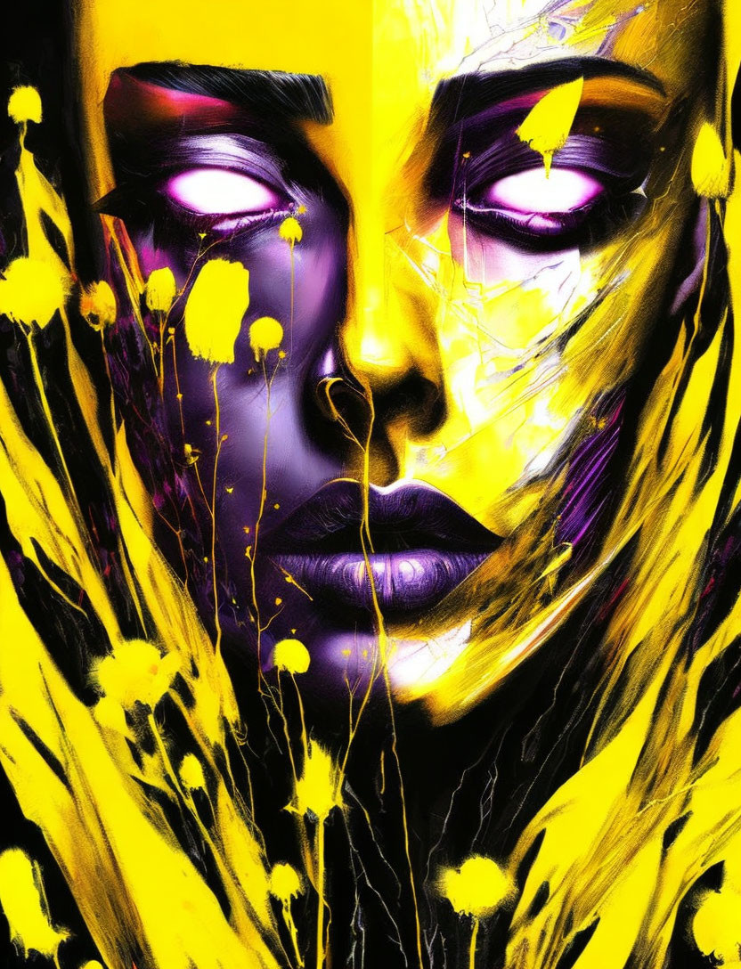 Colorful Face Artwork with Yellow and Purple Hues