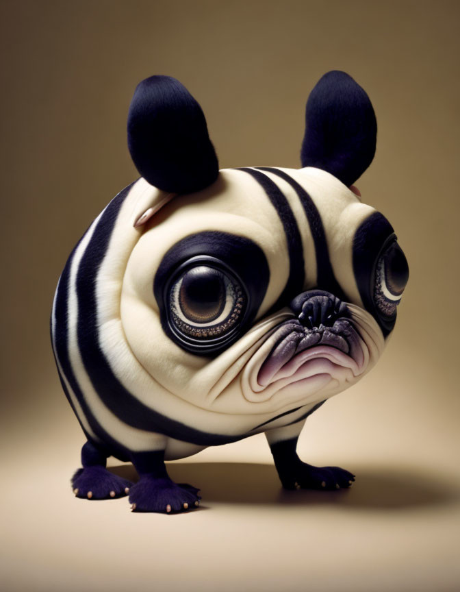 Whimsical Stylized Dog with Bold Stripes and Panda Ears