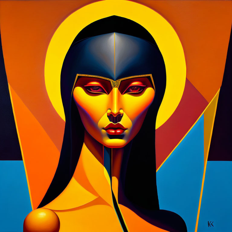 Abstract portrait of woman with geometric shapes and bold colors