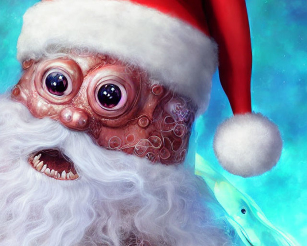 Futuristic Santa Claus with Red Hat and Violet Goggles