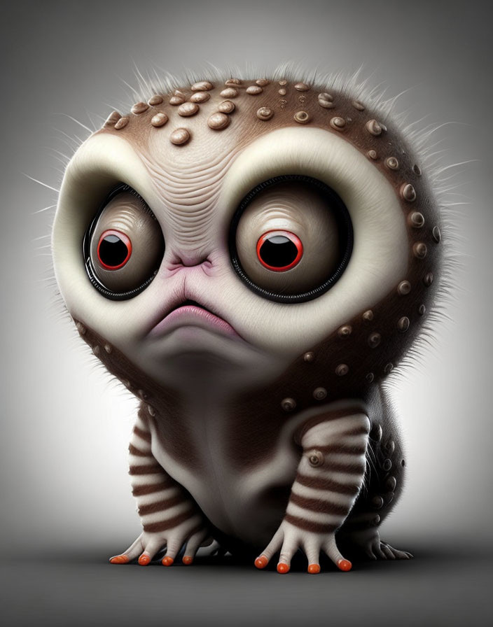 Stylized creature with large, sad eyes and unique textures