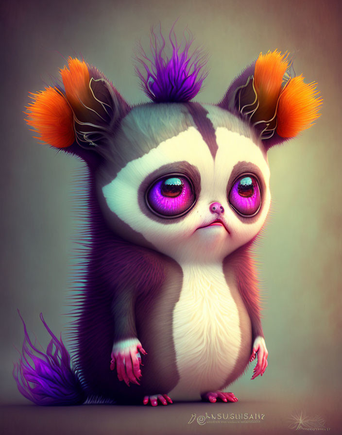 Fantasy creature digital illustration with expressive eyes and colorful details