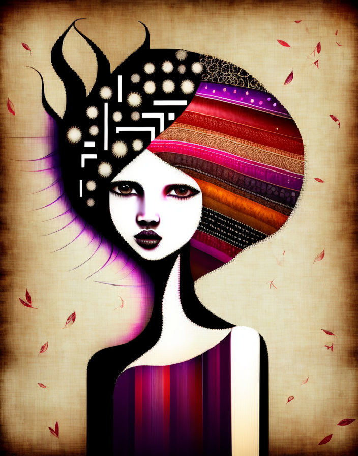 Female Figure with Stylized Mask in Surreal Digital Art