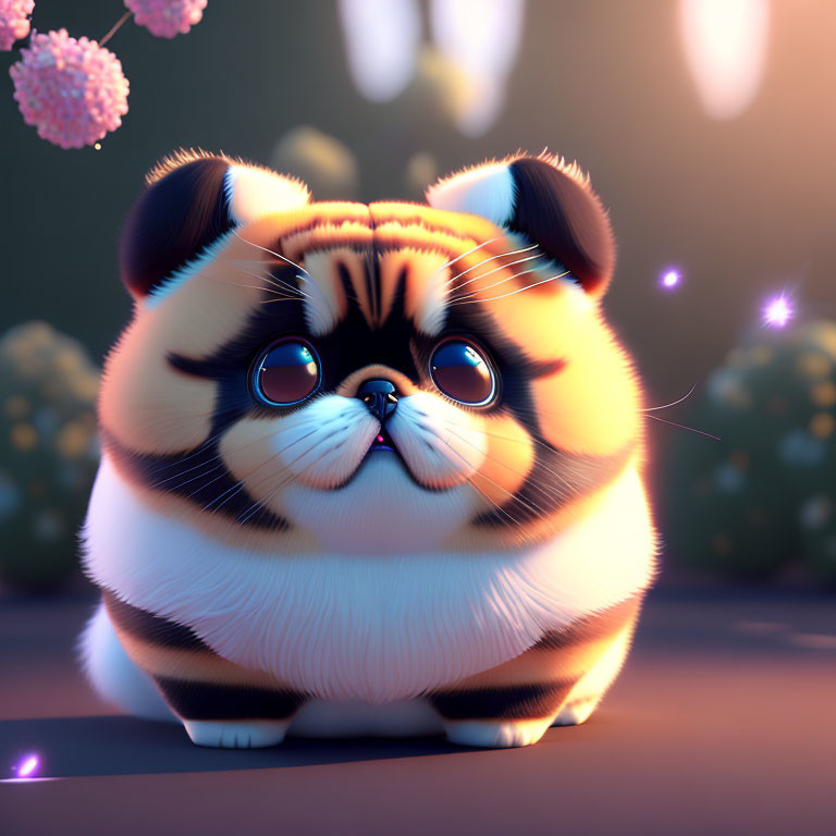 Stylized cartoon pug with exaggerated features on bokeh background