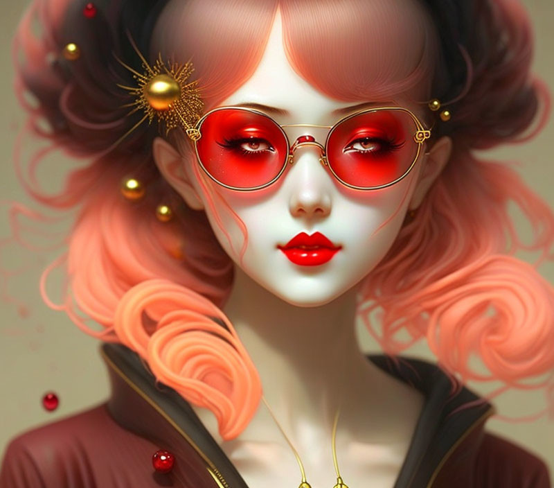 Stylized illustration of woman with pink hair and red sunglasses