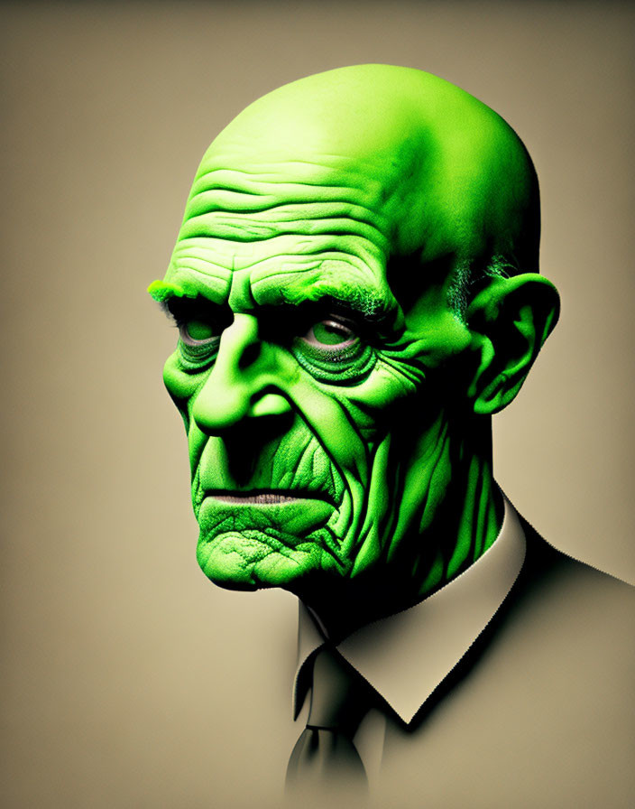 Detailed 3D illustration of stern elderly male in black suit