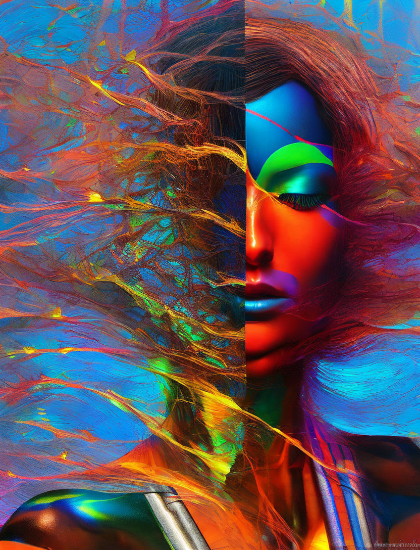 Colorful makeup portrait with dynamic lighting effects