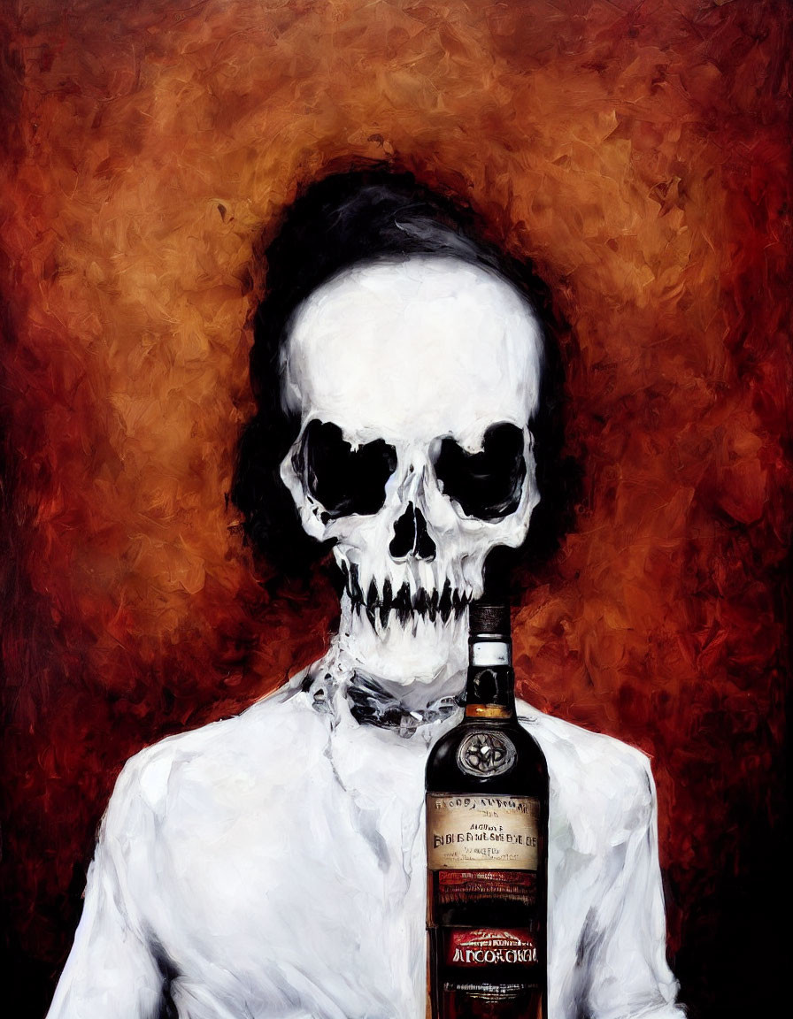 Skull-headed figure with Aberlour Scotch whisky on fiery background