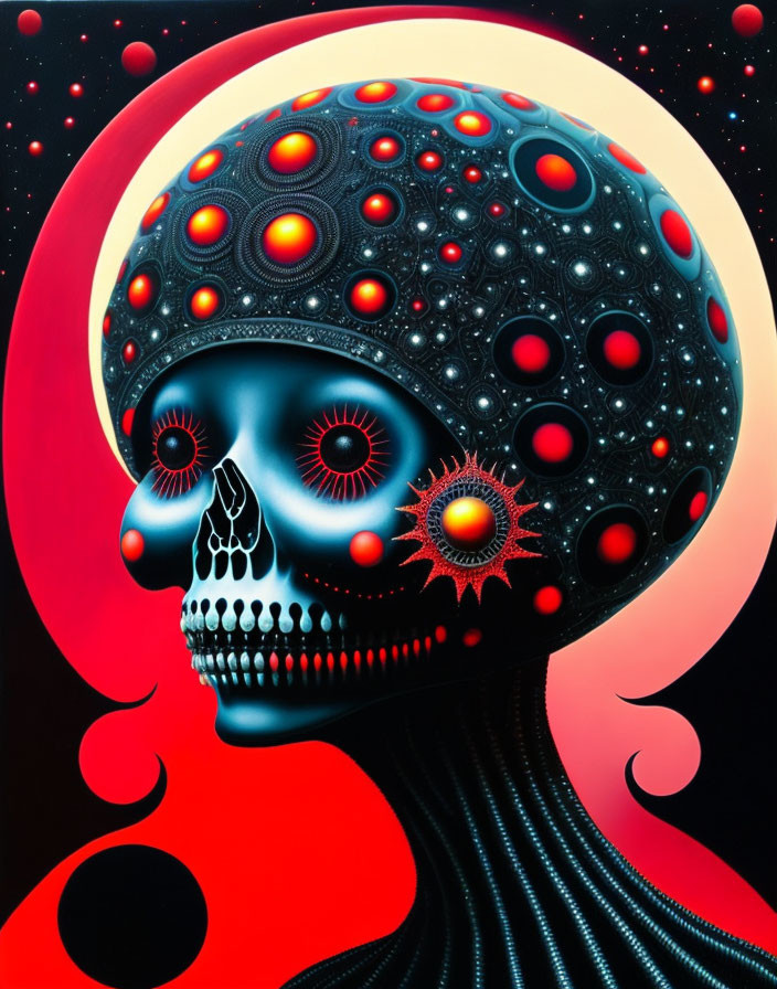 Colorful Stylized Skull Artwork on Cosmic Background