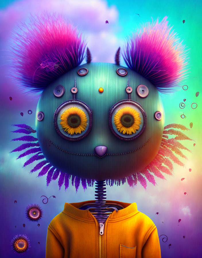 Colorful Character Illustration with Round Face and Multiple Eyes