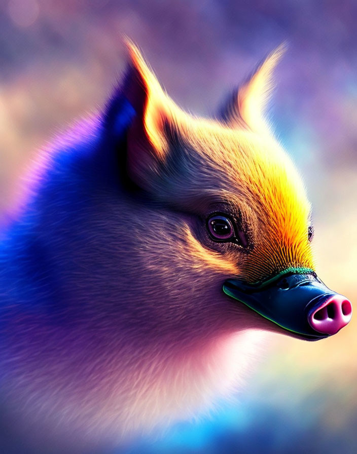 Colorful Duck-Headed Creature in Furry Body Illustration