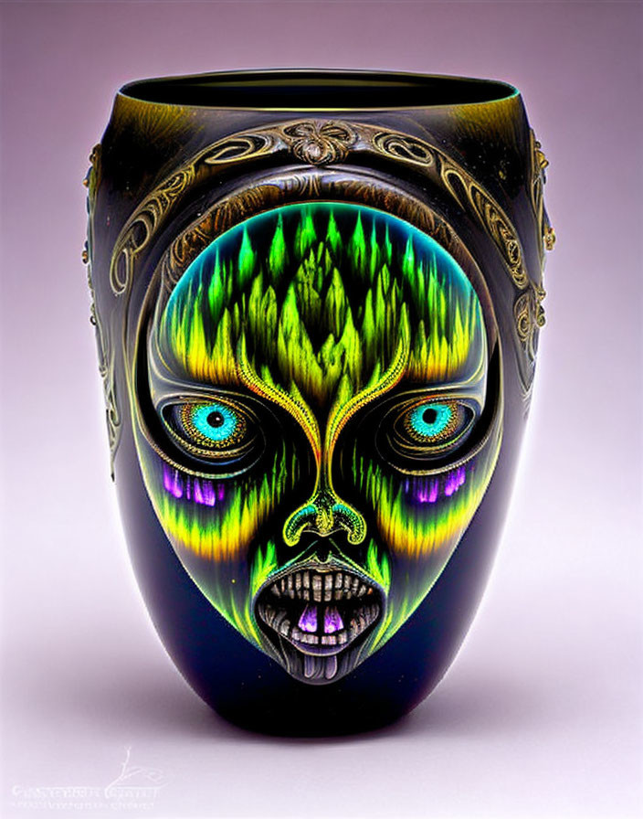 Colorful Stylized Face Design on Decorative Vase