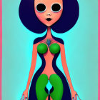 Colorful digital artwork featuring stylized alien-like female figure