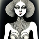 Stylized digital art: Female figure with golden ram horns