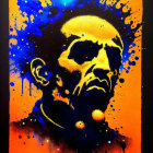 Vibrant stencil street art profile with blue and orange splatters