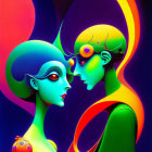 Colorful Abstract Digital Art of Two Stylized Figures Embracing