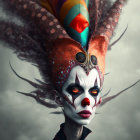 Elongated head clown portrait with twisted headdress and tentacle-like textures