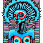 Colorful Psychedelic Humanoid Figure with Sunburst Head Illustration