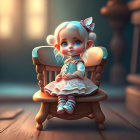 Blonde Doll-Like Girl with Blue Eyes in 3D Illustration