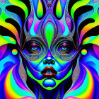 Symmetrical multi-colored face with intricate patterns