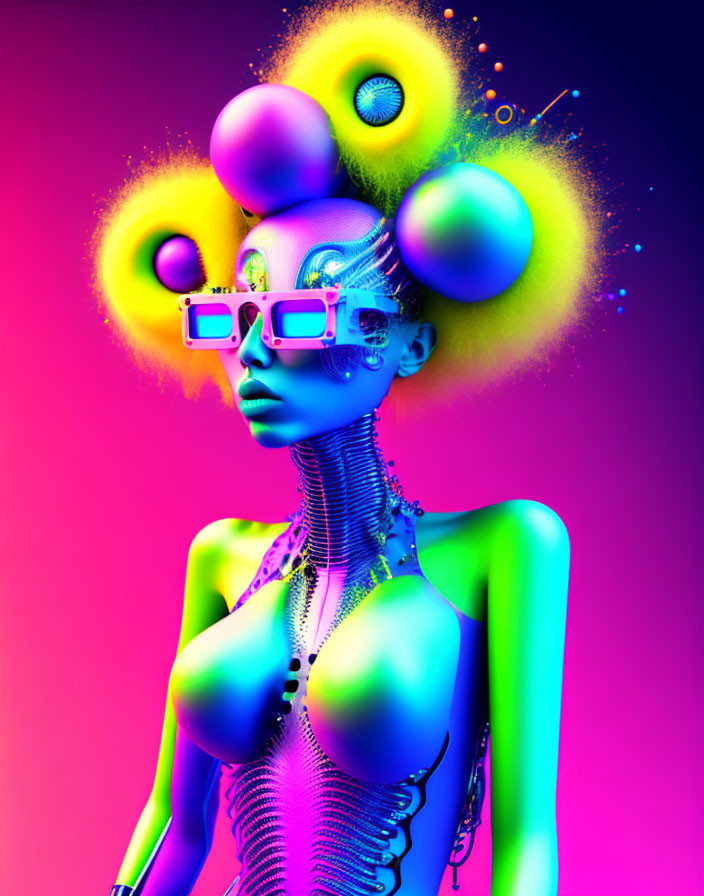 Neon female figure digital artwork on gradient background