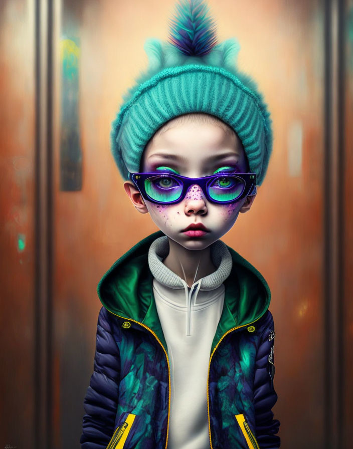 Stylized young character with beanie and colorful glasses in digital art