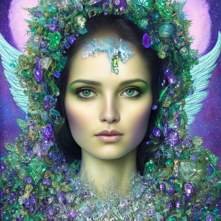 Portrait of a Woman with Green Eyes and Cosmic Headpiece