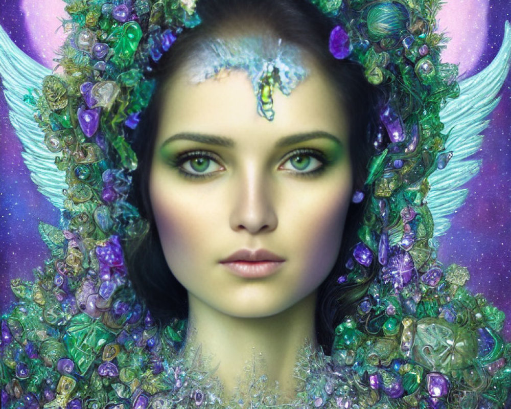 Portrait of a Woman with Green Eyes and Cosmic Headpiece